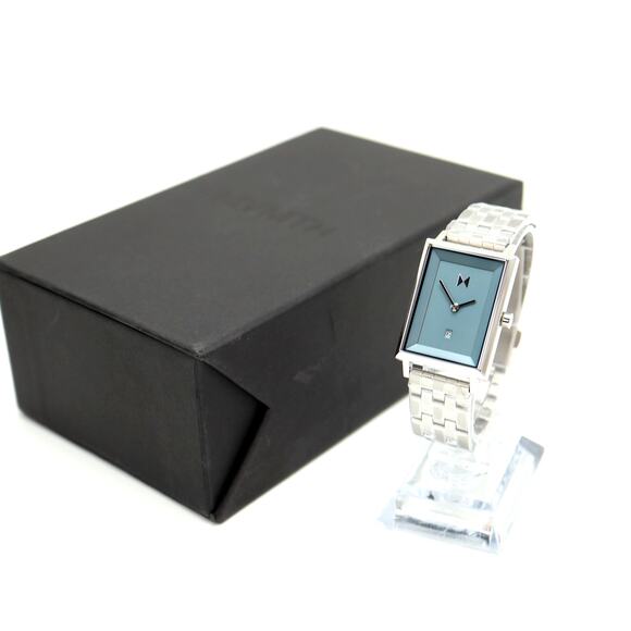 MVMT Signature Square Womens Tank Watch 24mm Gray Blue Date Dial w New Battery - Picture 1 of 14